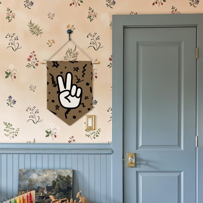Wheatwin Boys Room Decor, Trendy Retro Wall Decor for Kids Toddler Nursery Room Bedroom Playroom, Peace Sign Brown Wall Hanging Pennant Flag Banner 15x11 Inch - Image 2